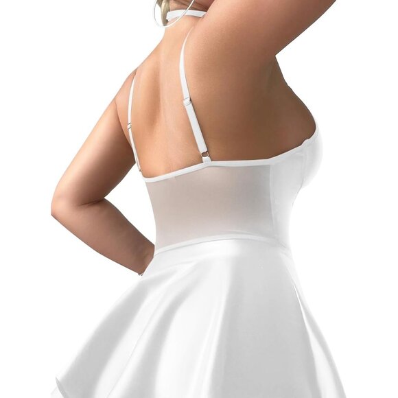 Women White Strappy Leather Underwire Choker Garter Belt Lingerie Set Dress - Picture 2 of 6